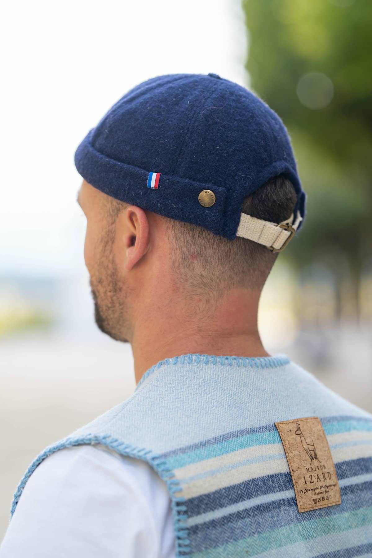 bonnet docker, homme, laine des Pyrénées, bleu marine, made in France, maison Izard