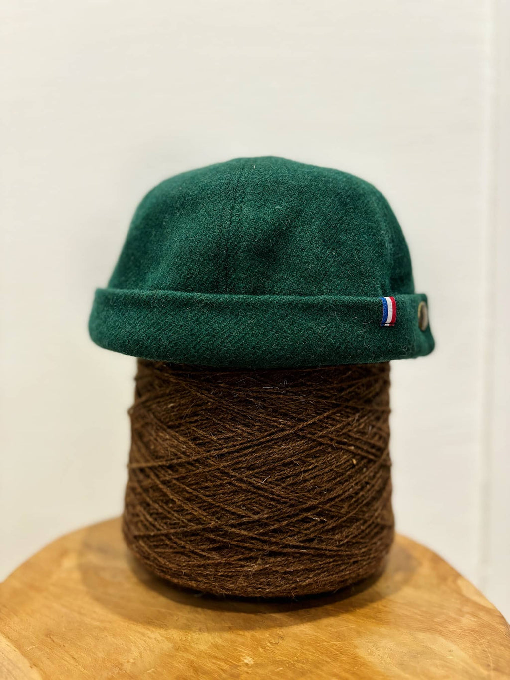  bonnet docker, mixte, upcyclé, laine recyclée, vert sapin, made in France, maison Izard