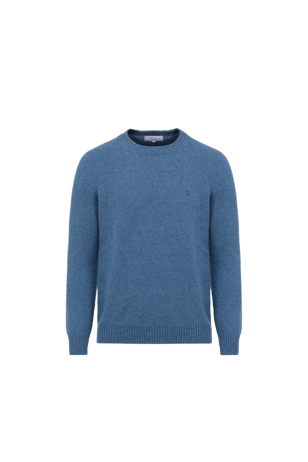 pull éthique homme col rond, bleu océan, en laine des Pyrénées et coton recyclé, made in France, maison izard