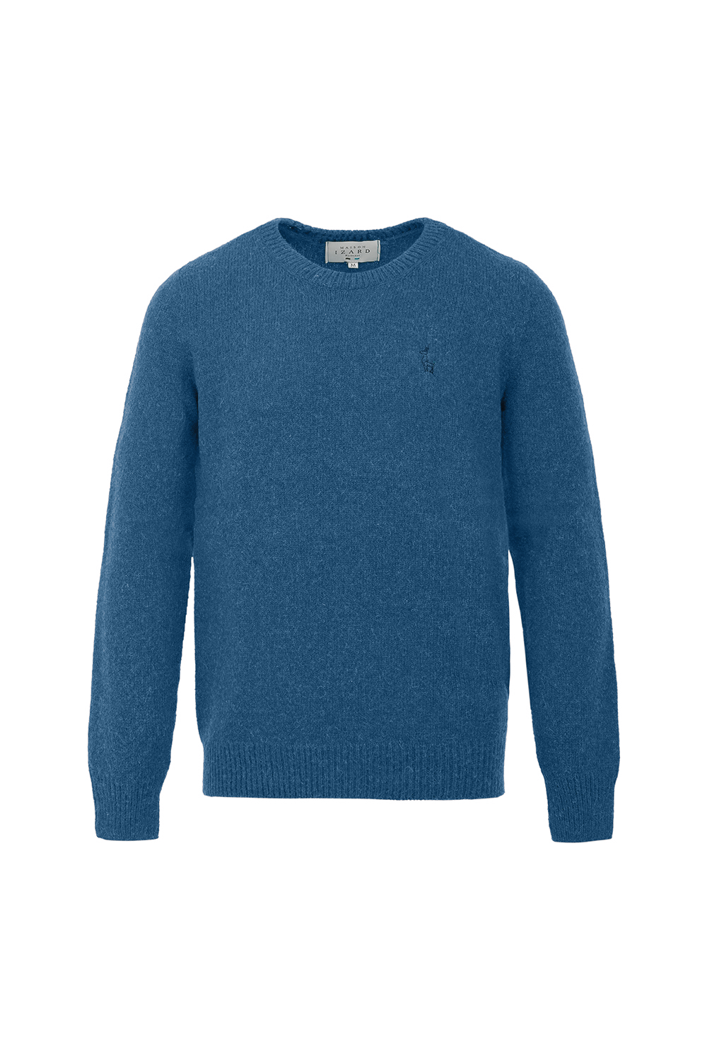 pull éthique homme col rond, bleu océan, en laine des Pyrénées et coton recyclé, made in France, maison izard