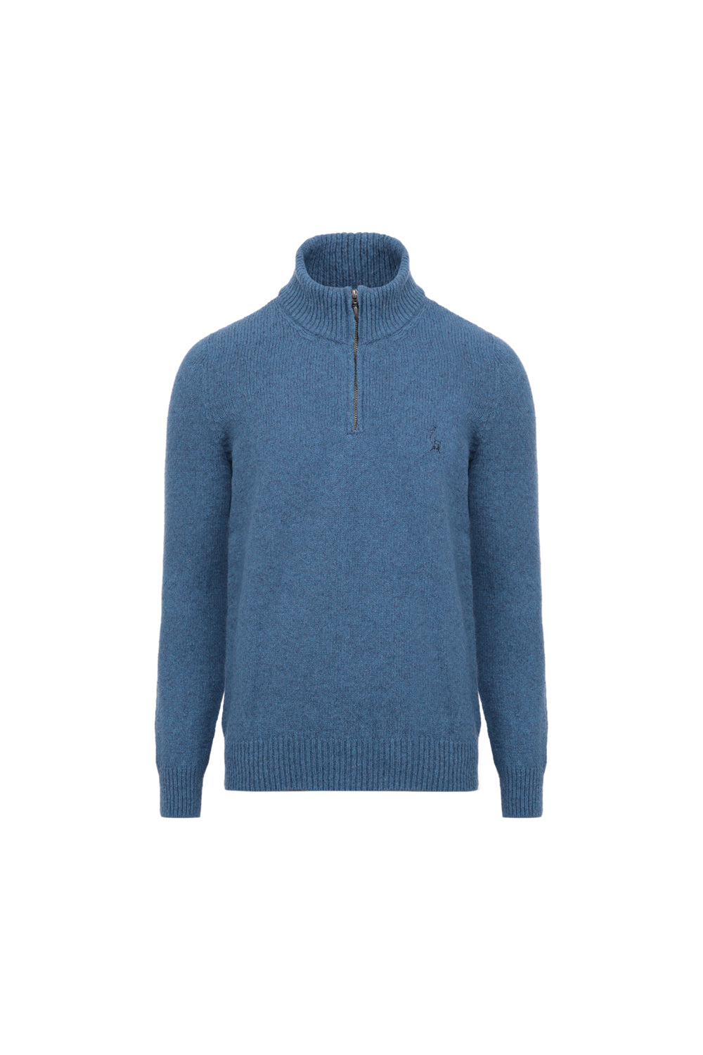 pull éthique homme col camionneur montant bleu océan en laine des Pyrénées et coton recyclé, made in France, maison izard