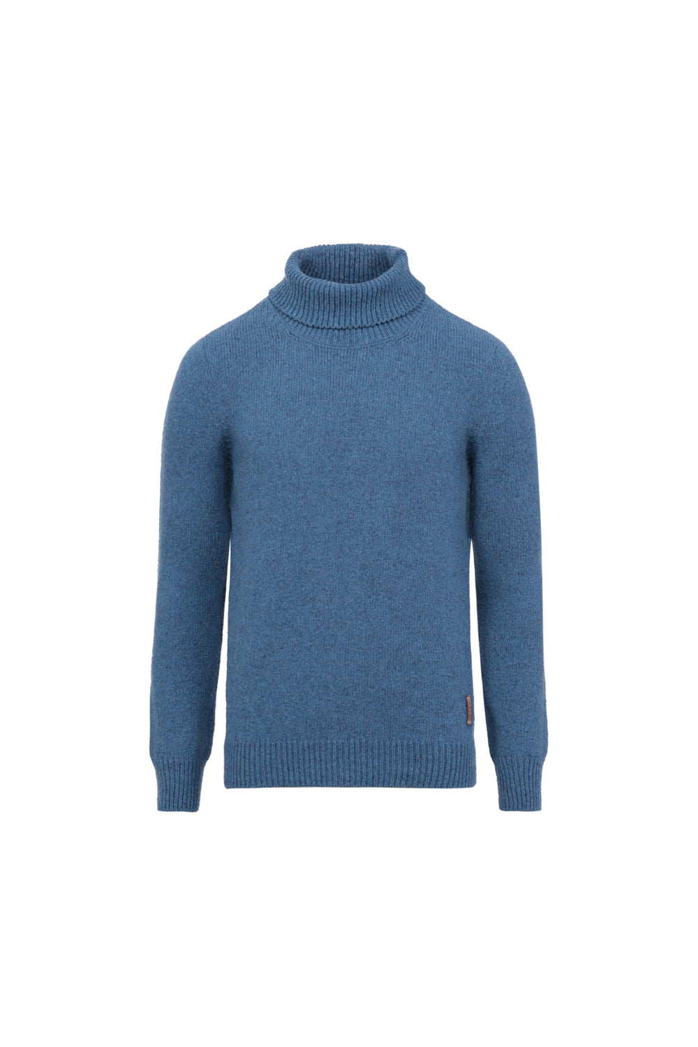 pull éthique homme et femme, col roulé,  coupe droite, bleu océan, en laine des Pyrénées et coton recyclé, made in France, maison izard