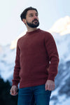 pull homme raglan épais, chaud, éthique et responsable, cognac, en laine des Pyrénées et coton recyclé, made in France, Maison Izard