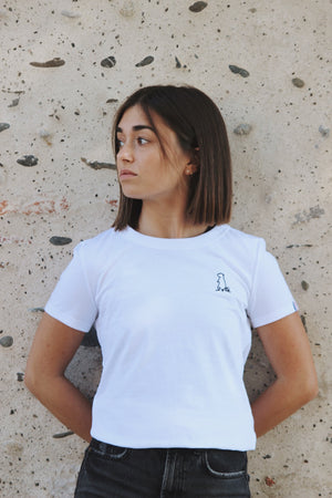 women t-shirt, organic cotton, white, marmot embroidery, made in France, Pyrénées, maison izard