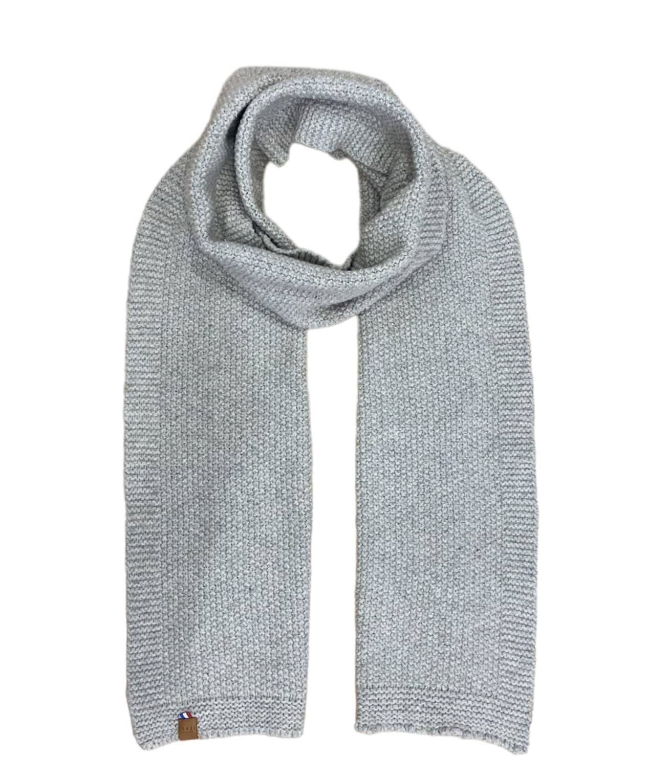 écharpe éthique et responsable, gris clair en laine des Pyrénées et coton recyclé ♻️, made in France 🇫🇷, maison izard